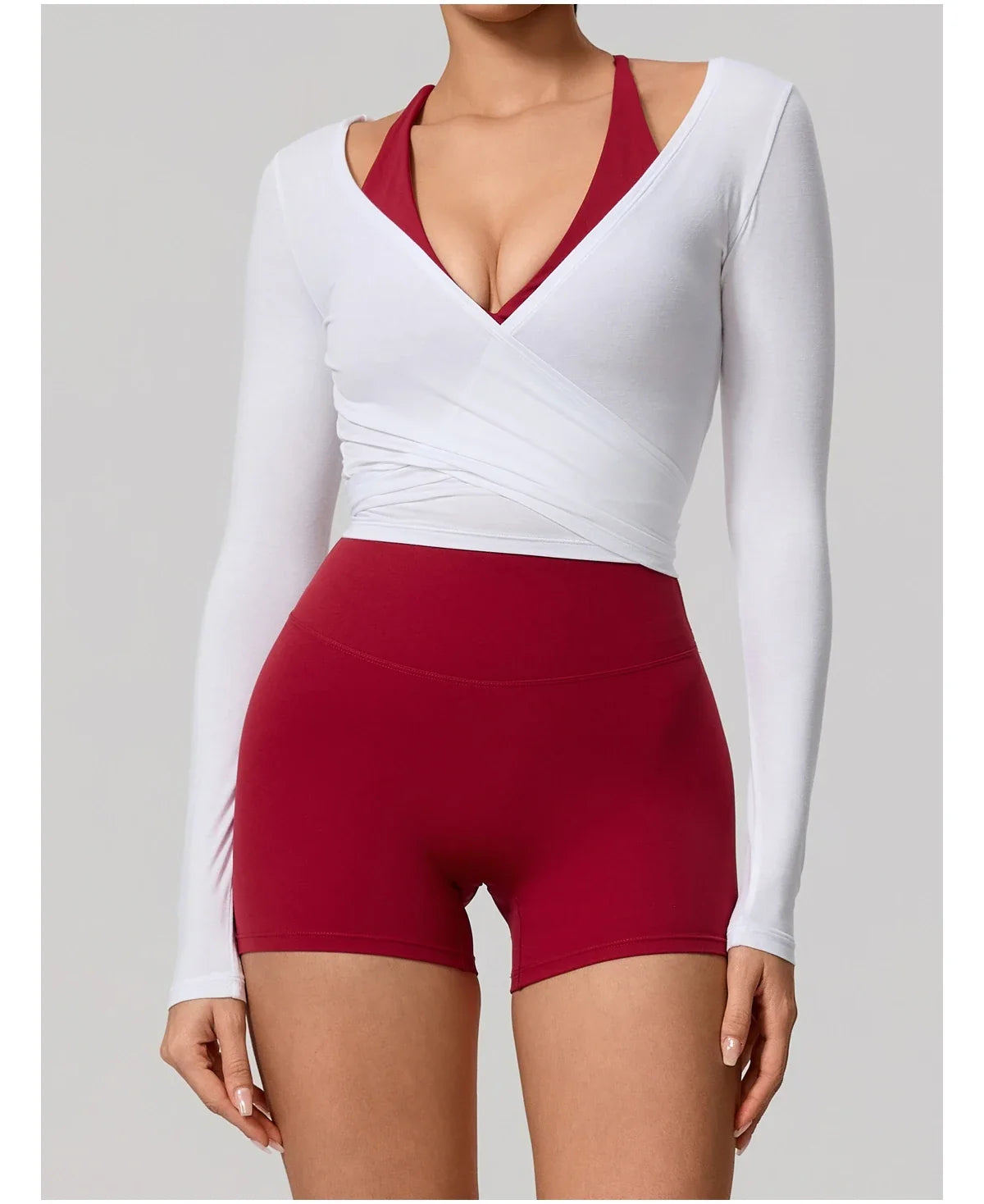Hearuisavy Summer Women's Yoga Shirt Long Sleeve Sportswear Gym Breathable Quick Dry Sports Top Pilates Dance Ballet Wrap Tops