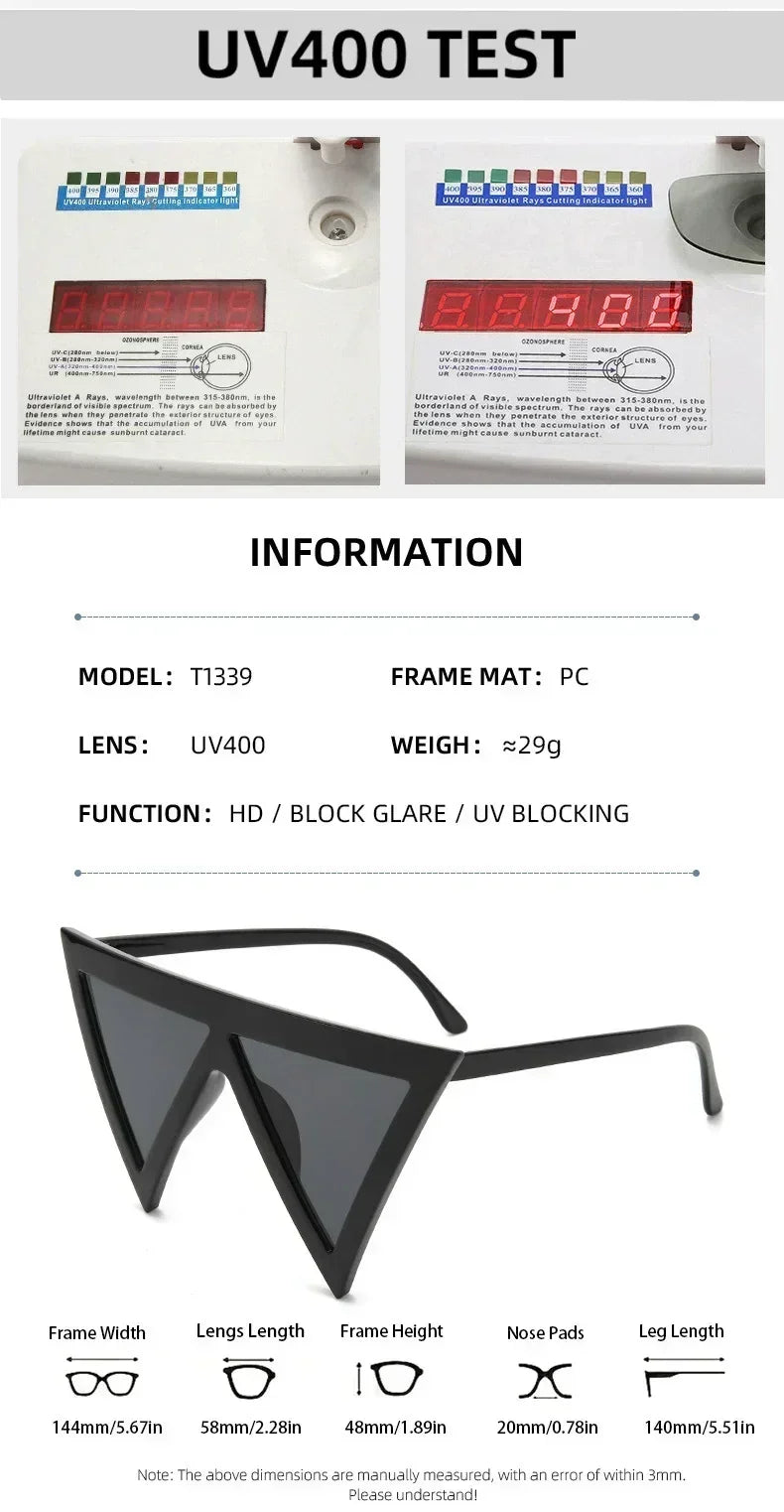 Oversized Triangle Punk Shiled Sunglasses Women Big Frame 2025 Luxury Brand Windproof Eyewear For Ladies UV400 Goggle Shades