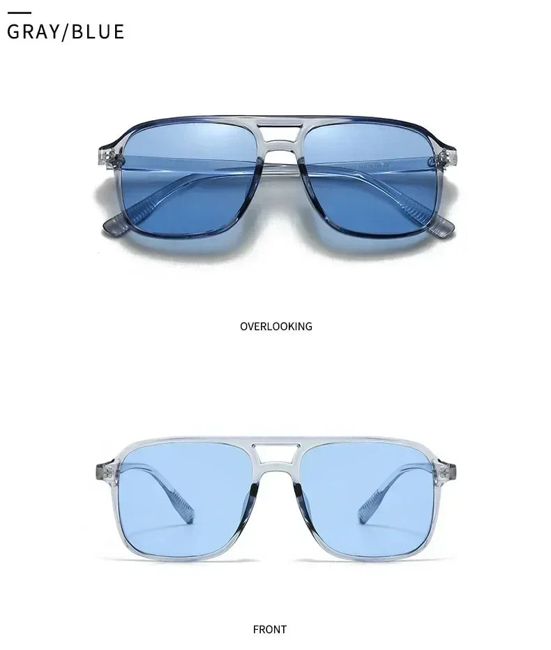 SO&EI Fashion Double Bridges Square Rivets Women Sunglasses Retro Men Gradient Shades UV400 Sun Glasses