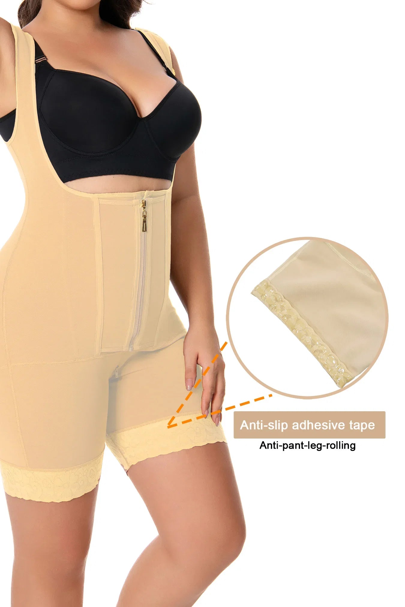 Women’s High-Waisted Lace Bodysuit Shapewear – Fajas Colombianas Tummy Control Body Shaper, Full Coverage Zipper Slimming Garmen