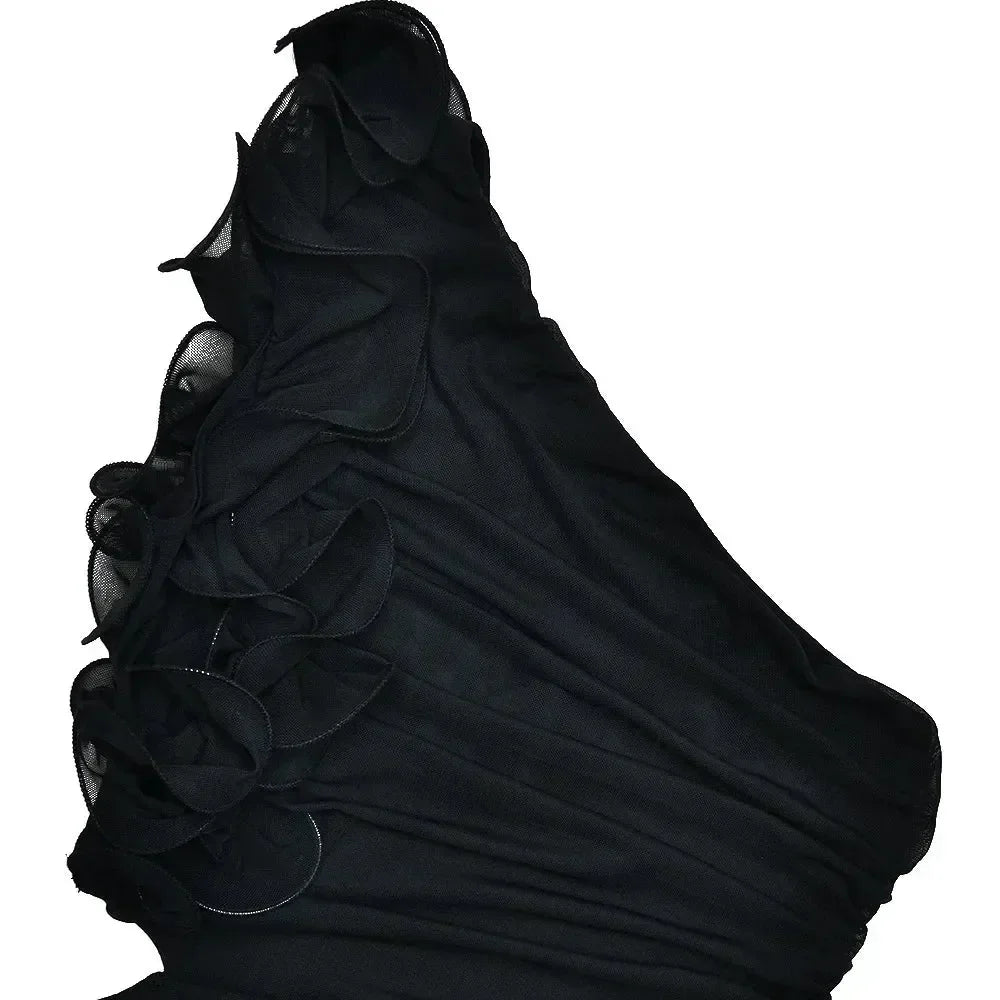 Articat Elegant Sleeveless Slant Shoulder Flower Dress Women Spring/Summer 2025 Sexy Mesh Wrap Hip Dress Party Evening Dress