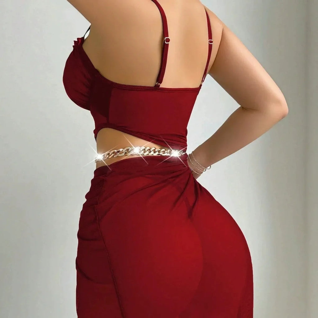 Women Exotic Babydoll Mesh Lingerie Dresses Sexy See Through Sheer Drawstring Split Nightgown Thong Set Naughty Sleepwear