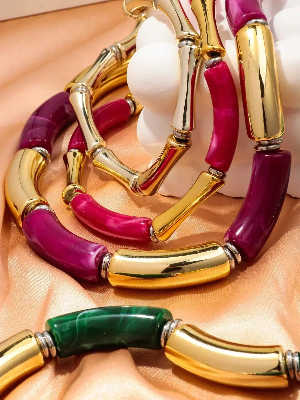 3 pieces/set Bohemian Acrylic Bamboo Beads Choker Necklace Set for Women Chunky Tube Necklaces 2024 Accessories Jewelry
