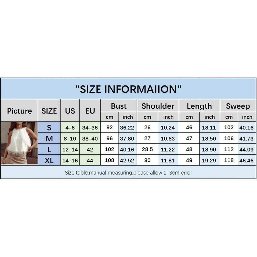 Women's 2026 Trendy White Fluffy Fur Sleeveless Cropped Top Soft Fuzzy Blouse Casual Party Daily Streetwear Fashion Top