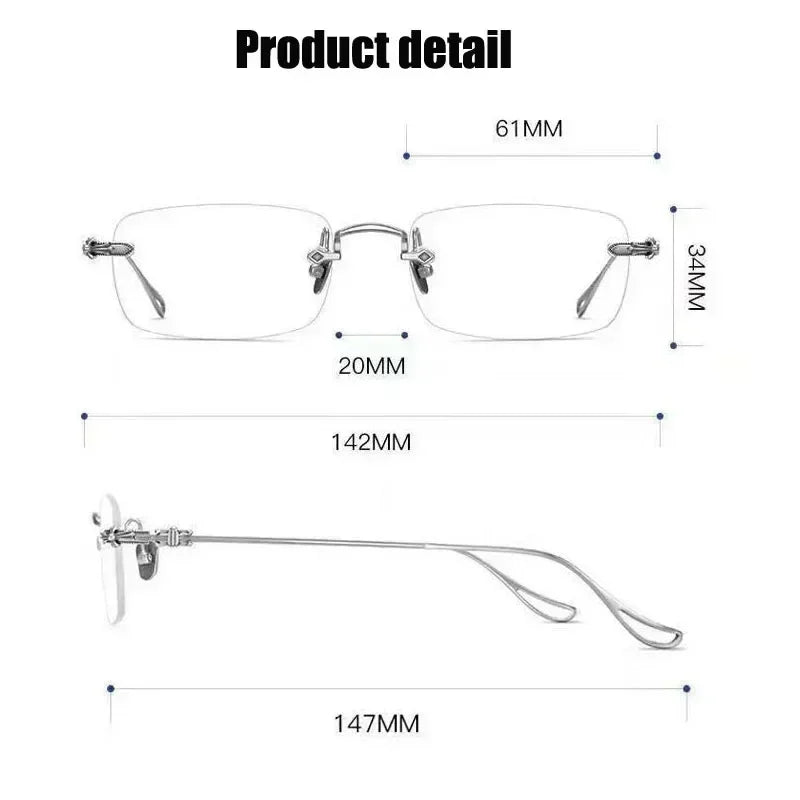 New Fashion Photochromic Myopia Glasses Vintage Rimless Square Women Men Anti Blue Light UV Sunglasses Optical Diopter Eyewear