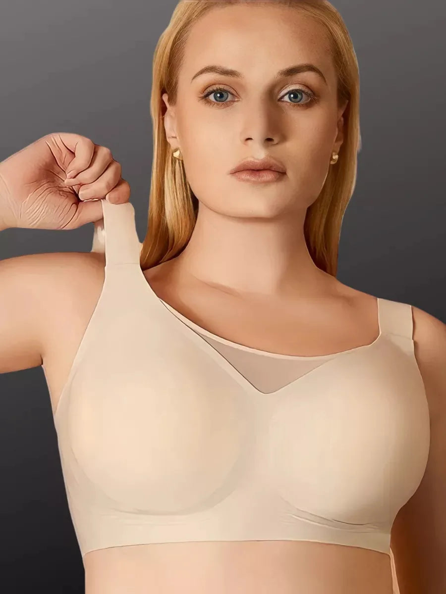 Women's Strapless Wire-free Mesh Bra Jelly-like Full Cup Bra with Side Support Comfortable and Beautiful Back Plus Up Bra