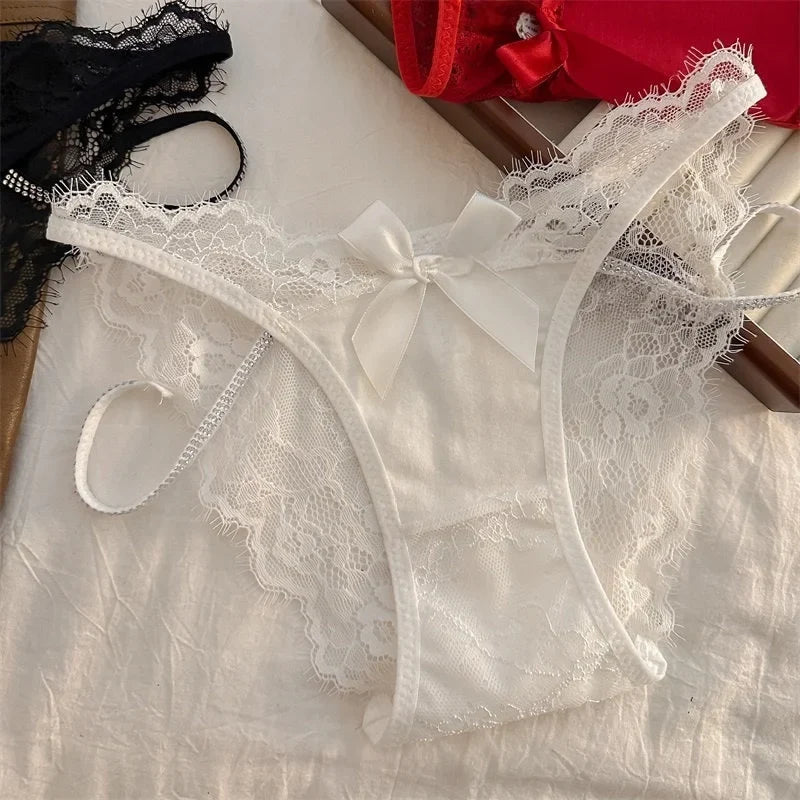 Girls Sexy G String Lace Panties Women Rhinestones Underwear Briefs Hollow Out Thong Transparent Lingerie Intimates