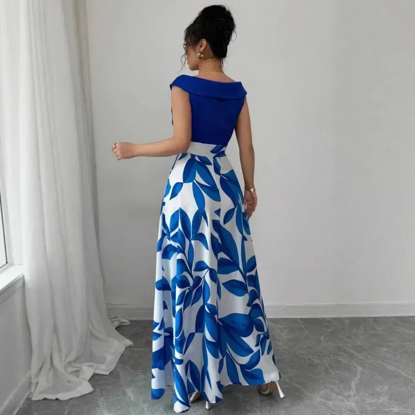 Elegant Short-sleeved Dress For Women Spring Summer Fashion Printing Waist-tightening Patchwork Loose Casual Dresses Female