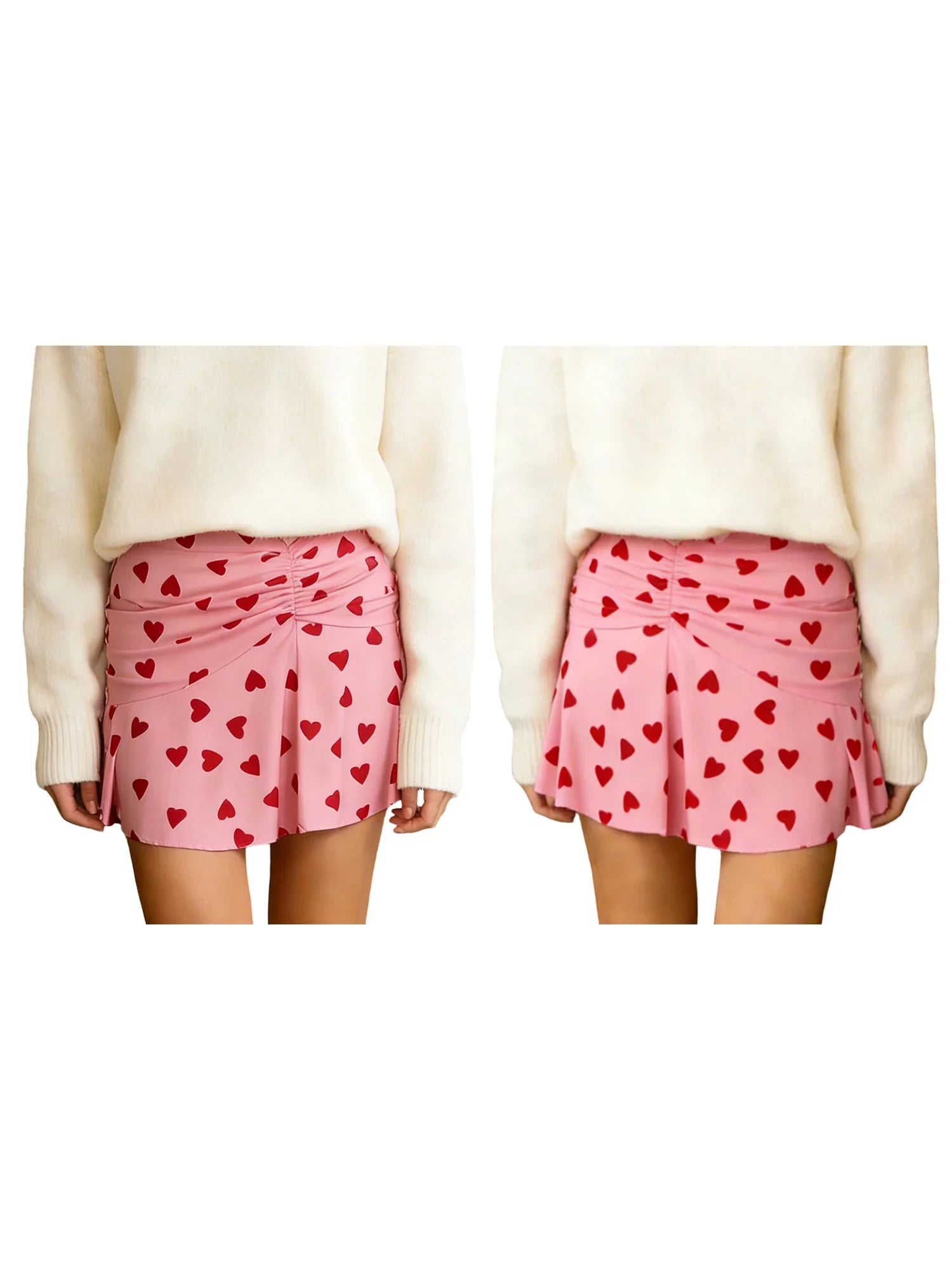 Women Heart Print Ruched Skirt Fashion Streetwear Casual Mini Skirt Valentine'S Day Mini Skirts High Waist Skirts Streetwear