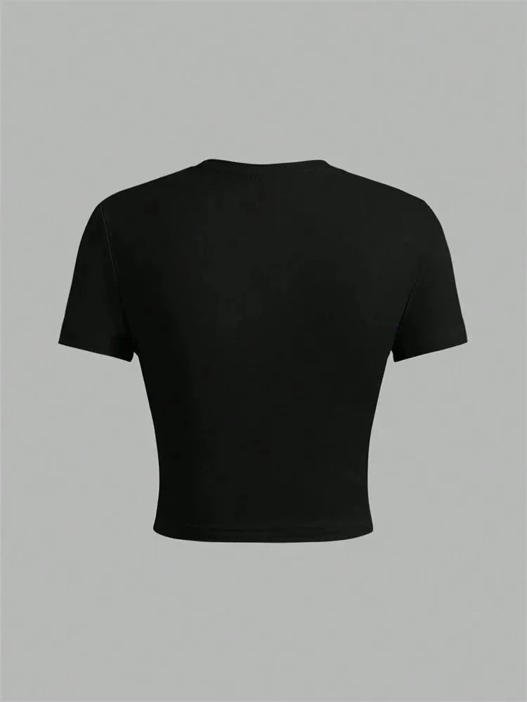 Solid Color Basic Cropped Tshirts for Women Casual Round Neck Short Sleeve Crop Top Summer Slim Fit Tee Shirt Streetwear