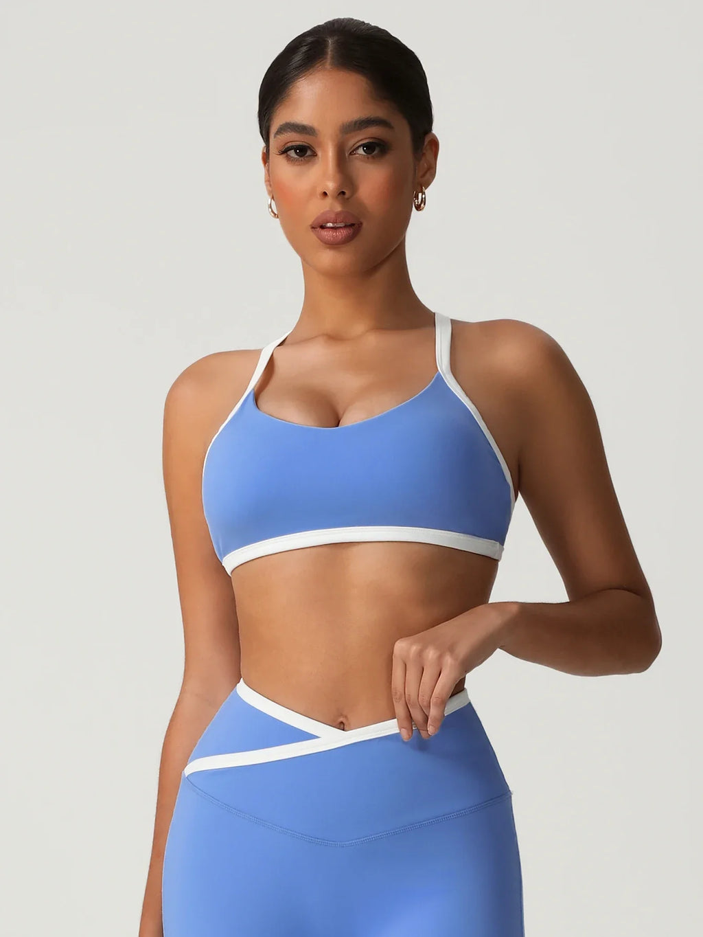 Women Training Yoga Elastic V-Back Fitness Top Contrast Color Cycling Casual Run Sport Bra