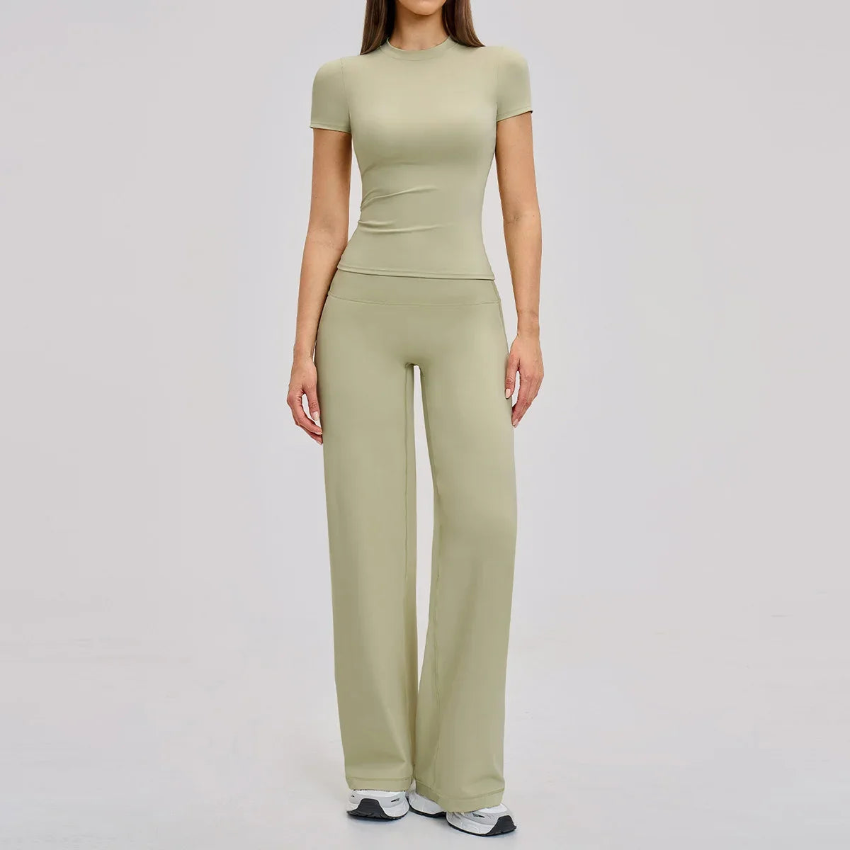 Yoga Set 2 Pieces Women Fitness Sportswear Gym Loose wide-leg pants Long-sleeved T-shirt Sports Crop Tops Tracksuit Workout Wear