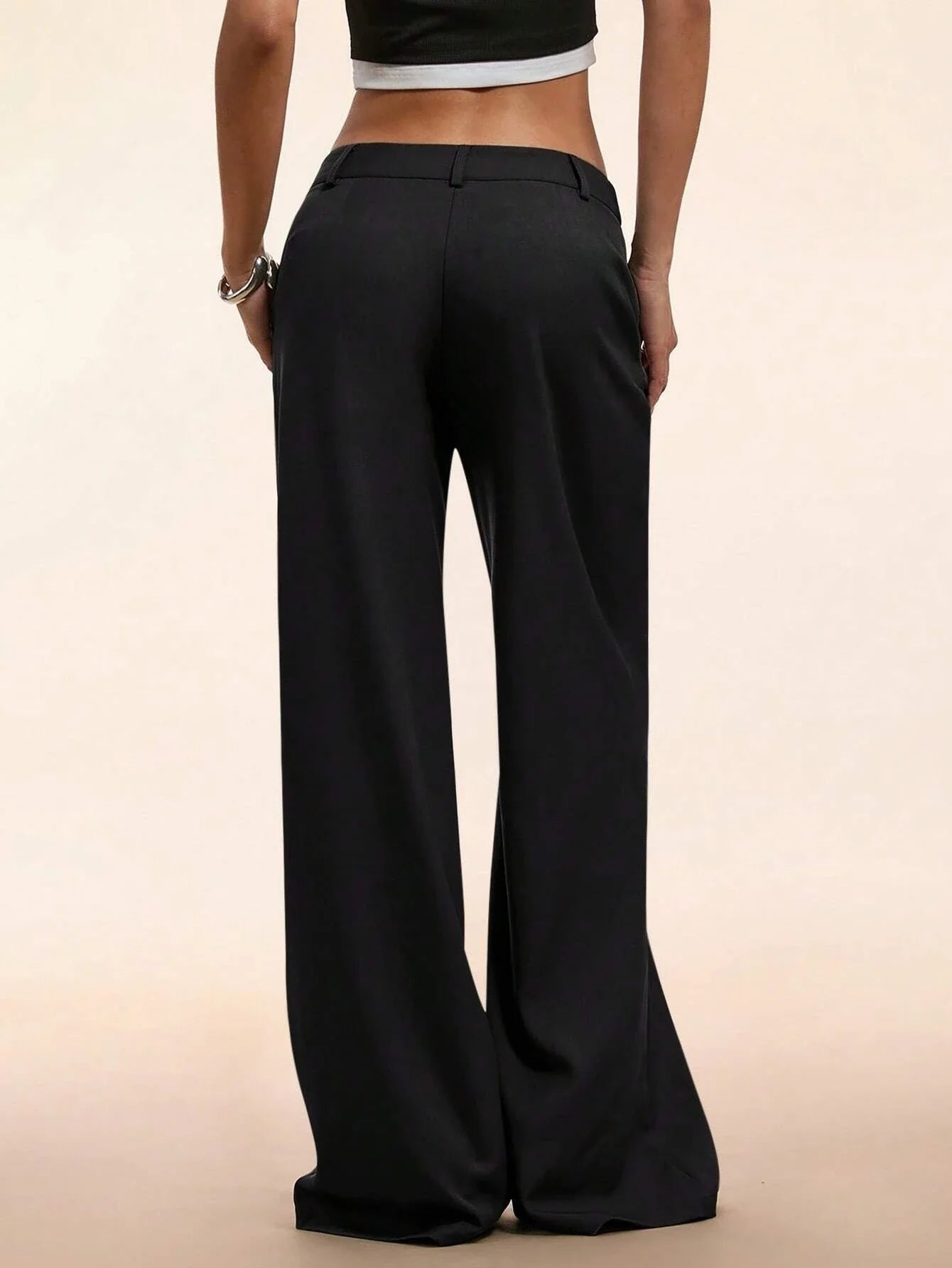 Women's Elegant Low Waist Personalized Slight Flared Leg Pants Casual Ribbed Wide Leg Mopping Trousers Streetwear 2025