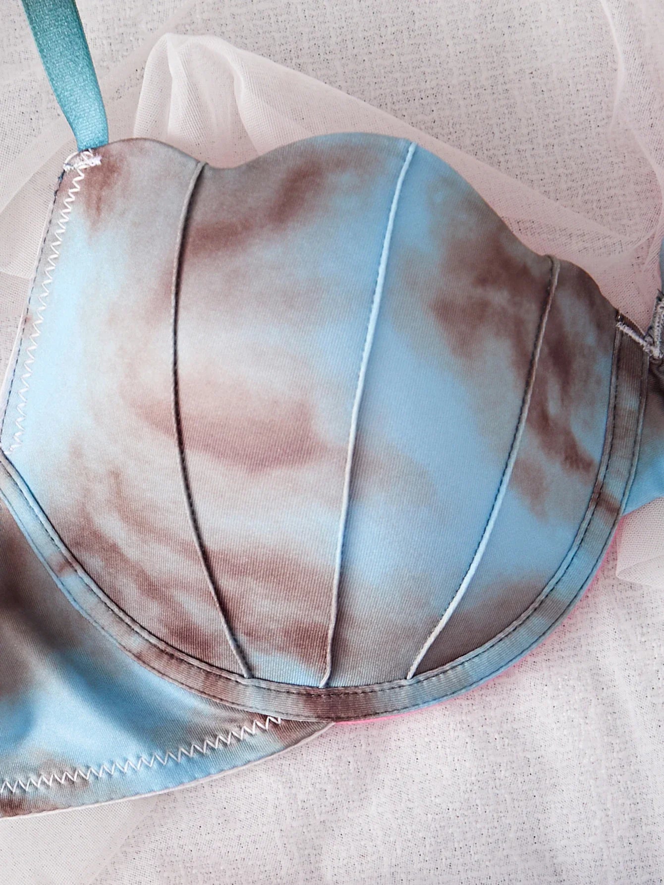 Women's Pastel Gradient Push up Bra Vertical Rib Shell Thin Cup Sexy Bra Comfort Underwire Lingerie Top