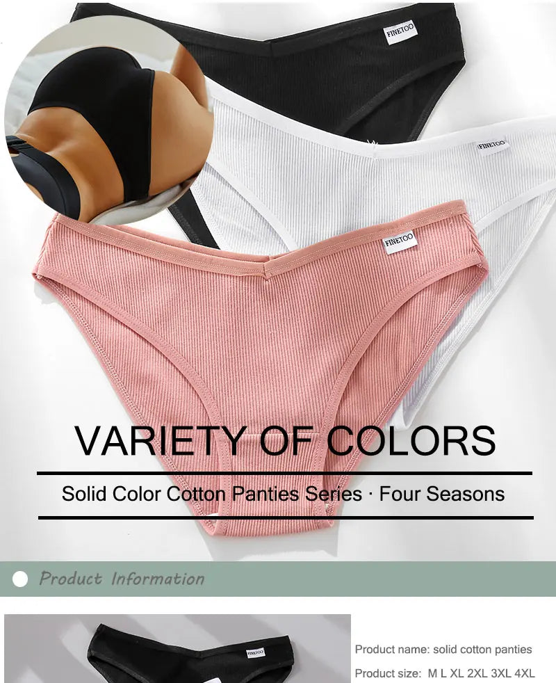 3PCS/Set Women Cotton Briefs Panties Ladies Sexy Solid Color Low Waist Underwear Female Soft Breathable Intimates Lingerie 2024