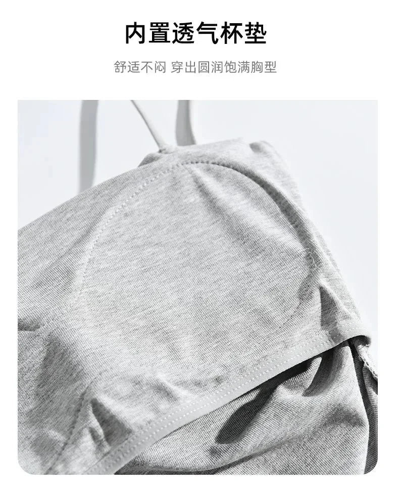 Summer Simple Women's Cotton Sling Camisole Crop Top Sleeveless Shirt Lady Bra Tank Tops Straps Skinny Girls Camisole Base Best