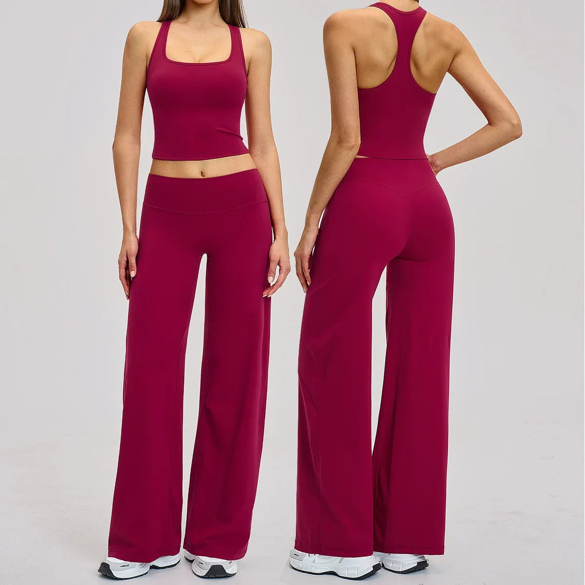 2 Piece Yoga Clothes Women Tracksuit Athletic Wear Pilates Fitness Suit Gym Workout Sets Push Up Sports Vest Wide Leg Pant Suit