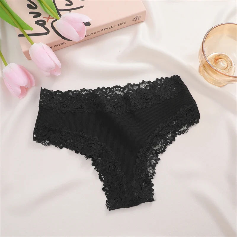 New Lace Seamless Cotton Panties Ribbed Maillard Brazilian Pants LowWaist Women Panties Breathable Girls Underwear Soft Lingerie