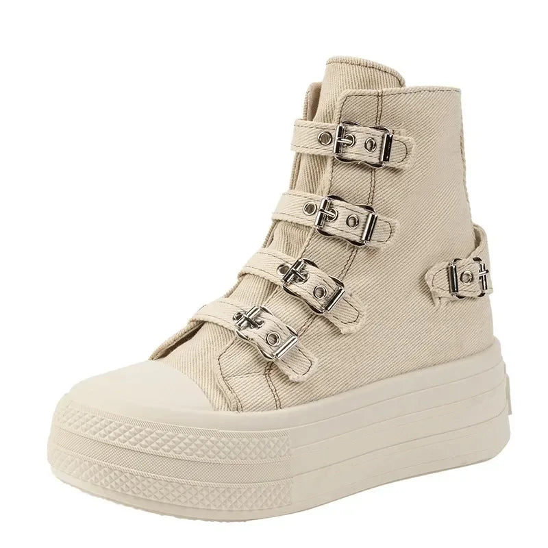 8CM Wedge Heels Sneakers Canvas Shoes Women's 2024 Spring And utumn New Fashion All Casual Thick Ventilate Soled Board Shoes