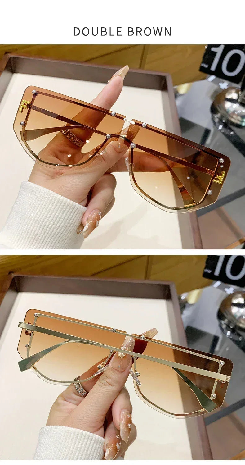 Sunglasses Integrated Frame High-end Frameless New Sunglasses Metal Polygonal Fashion Glasses 90288