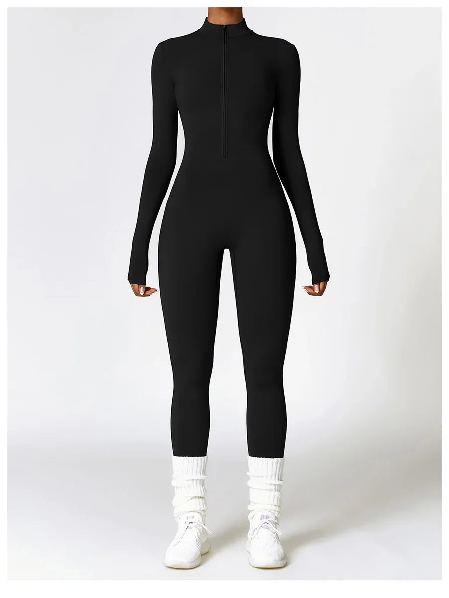 Zipper Workout Jumpsuit Sports Overalls Women Gym Clothing Running Long Sleeves Fitness Gym Tracksuit Short Sportswear Yoga Set