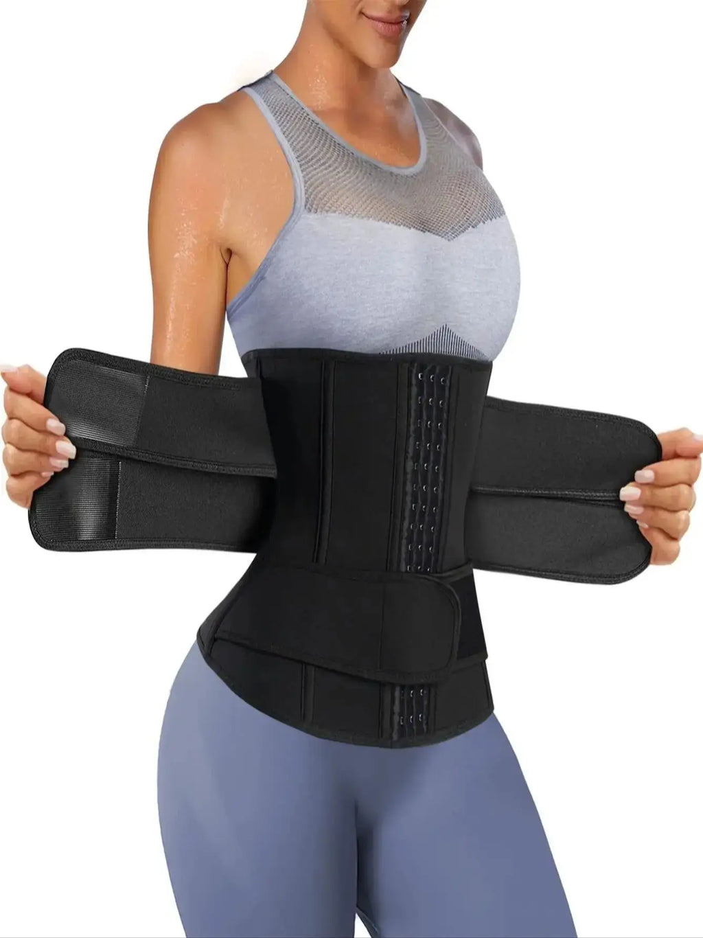 Women's Adjustable Breasted Tummy Control Waist belt Hook Workout Sweat Sauna Effect Body-shaped Fitness Sports Waist Trainer