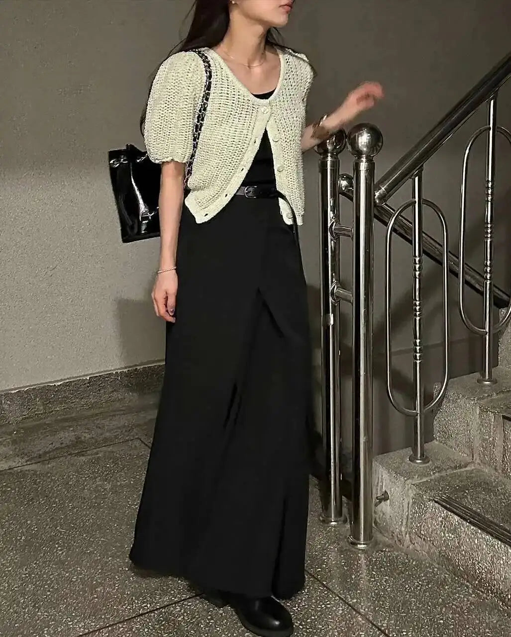 Loose Knee-Length A-Line Skirt Versatile Minimalist Design Commute High Waist Midi Pure Color Polyester Fiber Skirt WDM4
