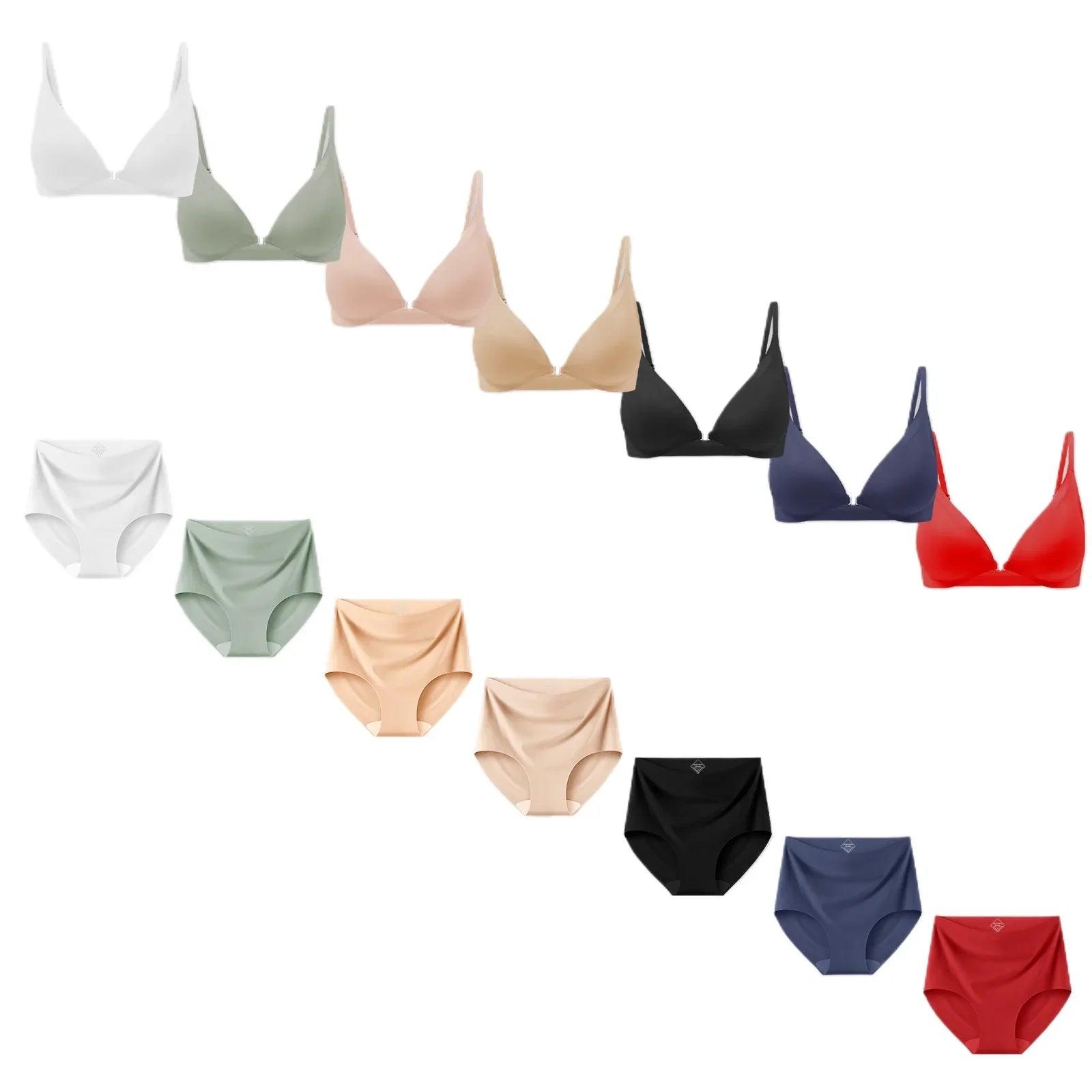 7pcs Bra and Panty Set Women's Lingerie Seamless Push-Up Wireless Bras with Removable Padding Basic Everyday T-Shirt Lingerie
