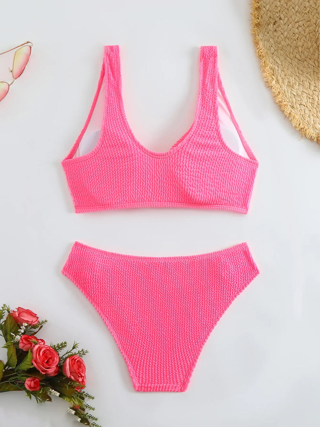 2026 New Sexy Bikini Two-Piece Swimsuit Pure Color High Elasticity Monochromatic Swimwear Comfortable Fit Women's Beachwear