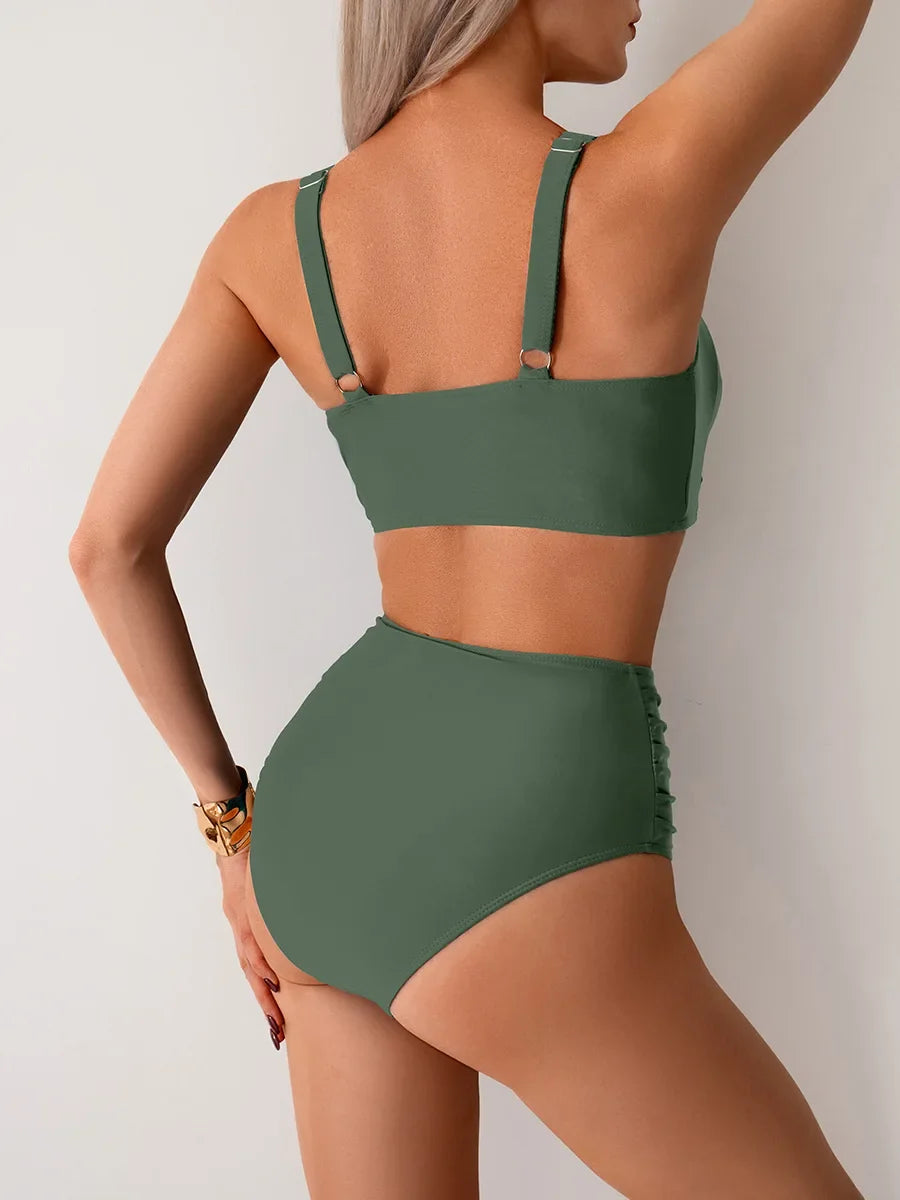 2026 Sexy Black Two Piece Swimsuit Women Solid Push Up Padded Bikini Set Beachwear Summer Swimwear High Cut Bathing Suit Biquini
