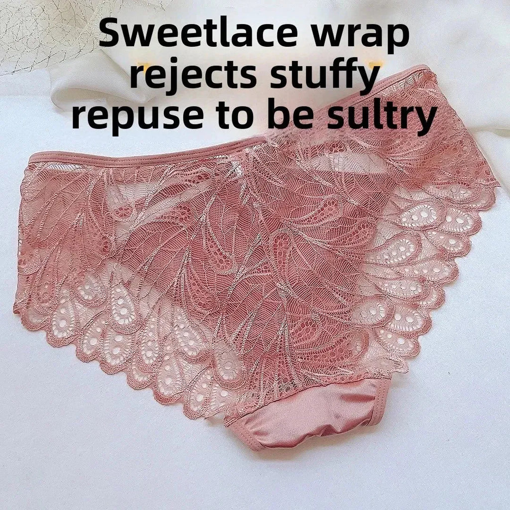 Plus Size Silk Shorts Sexy Lady Lace Hollow Breathable Satin Panties Women