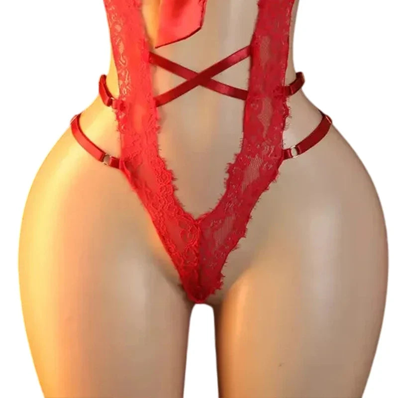 Crotchless Sexy Lingerie For Women Hot Erotic Open Bra Underwear Sexy CostumePerspective Temptation Bodysuit Lace Hollow Bra Set