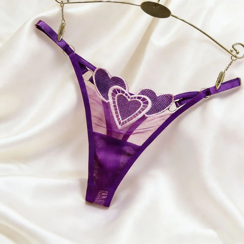 Embroidery Heart Thin Sexy Girls G String Thong Panties Women Briefs Hollow Out Transparent Underwear Female Lingerie