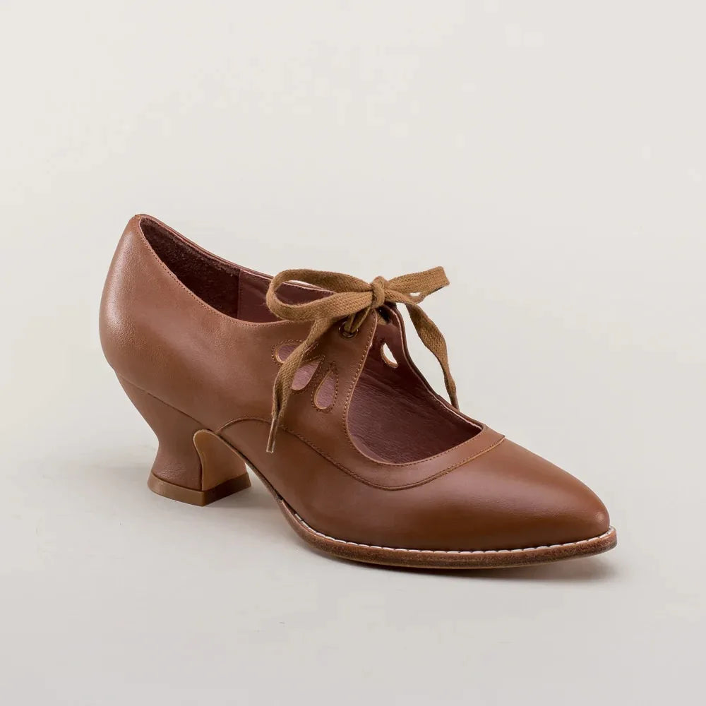 Retro Mary Jane Pumps Woman Vintage Lace Up Low Heel Dress Zapatos Ladies Brand Design Butterfly Wing Derby Shoes Plus Size