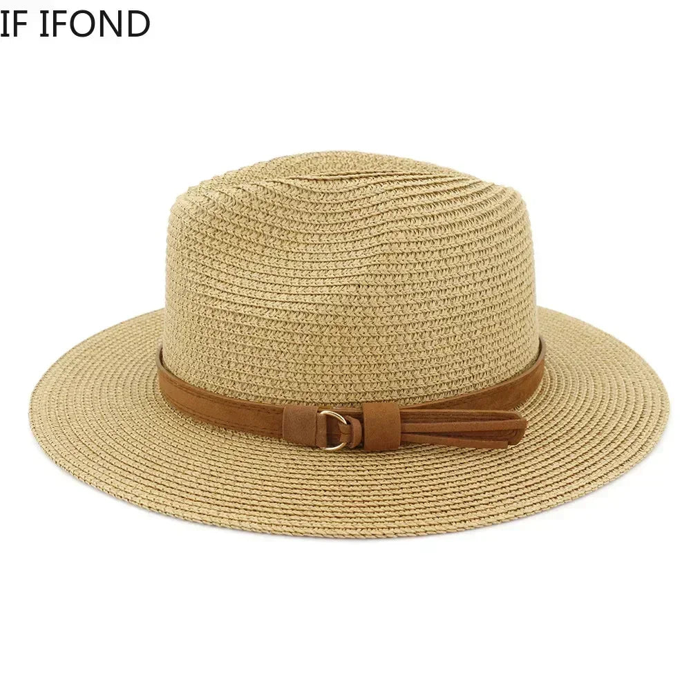 New Big Size 59-60CM Panama Hat Summer Sun Hats for Women Man Outdoor Beach Straw UV Protection Cap Chapeau Jazz Trilby Cap