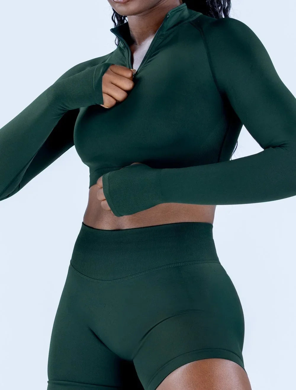 NCLAGEN Impact Crop Zippy Fitness Top Long Women Sleeve GYM Clothes Seamless Running Workout Quick Dry Pilates Sports Yoga Shirt