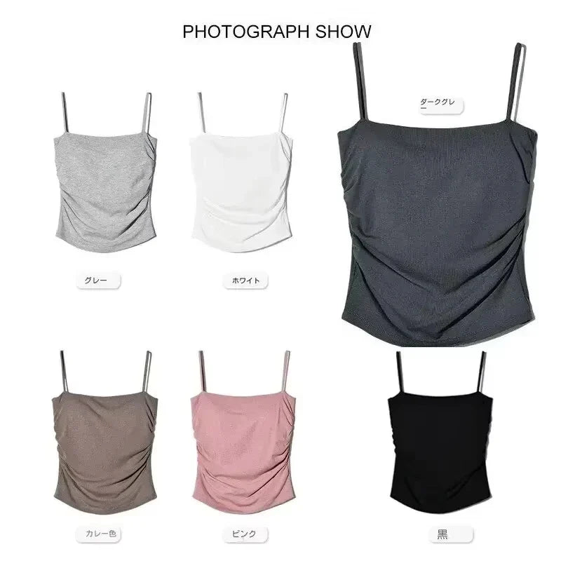 Summer Simple Women's Cotton Sling Camisole Crop Top Sleeveless Shirt Lady Bra Tank Tops Straps Skinny Girls Camisole Base Best