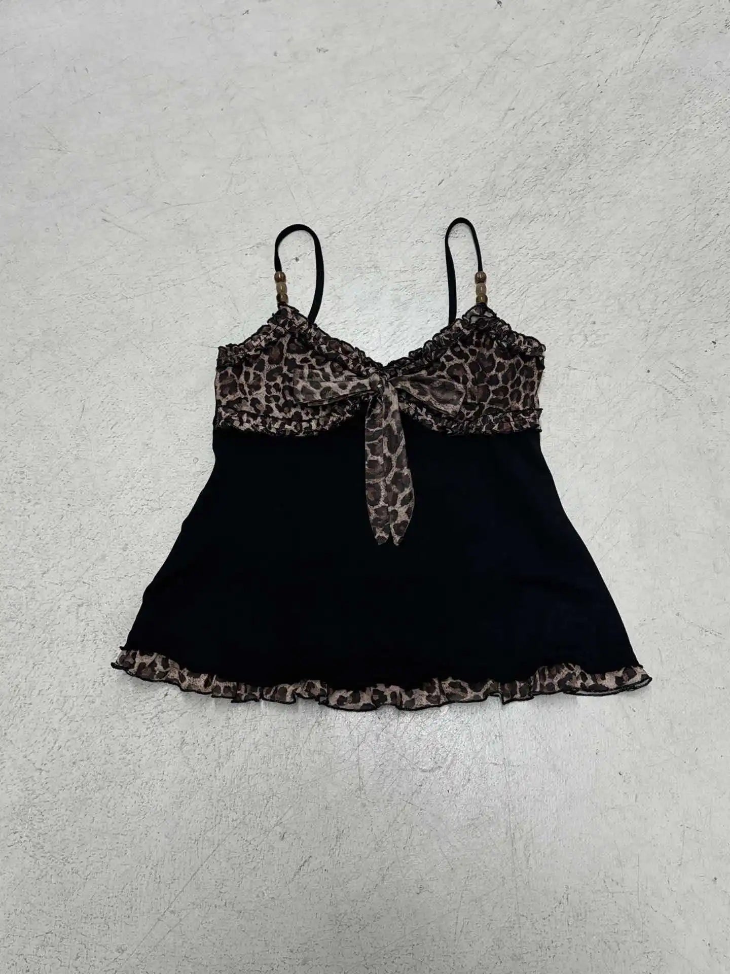 American Hotsweet Y2k Leopard Camisole Women Retro Streetwear E-girl 90s Dark Gothic Sexy Patchwork Lace-up Crop Tank Top Femme