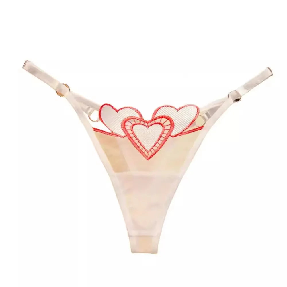 Embroidery Heart Thin Sexy Girls G String Thong Panties Women Briefs Hollow Out Transparent Underwear Female Lingerie