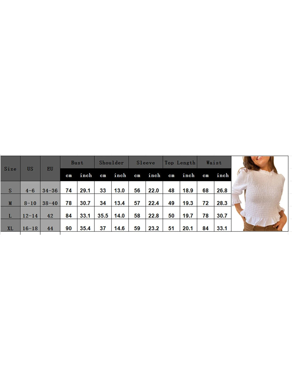 Women Fashionable Casual Round Neck Smocked Bubble 3/4 Sleeve Tops Summer Fall Plaid Print Ruffled T-shirts