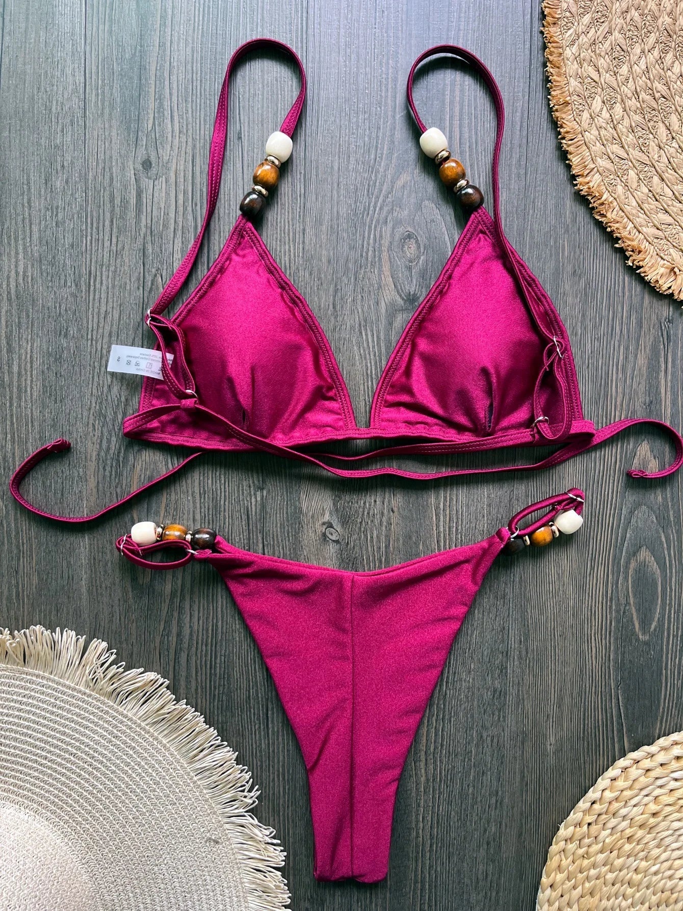 Sexy Brown Bikini Set 2026 Women Pearls Strap Hole Out Push Up Bra Thong Swimsuit Brazilian Beach Bathing Suit Micro Swimwear