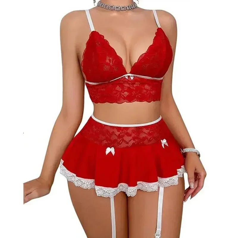 Lingerie Temptation Cosplay Uniform Transparent Bra And Panty Garter Underwear Set Dress Sexy Outfit Costumes Nightgowns Thong