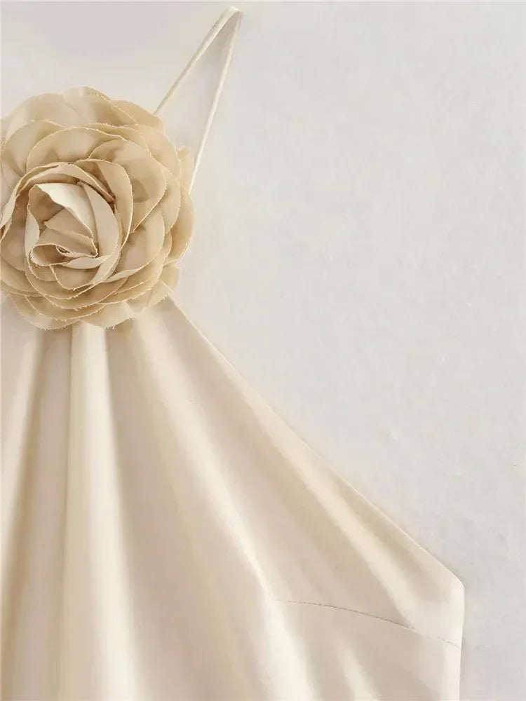 MUJER Flower Halter Dress Woman Off Shoulder Satin Long Dress Women Backless Sexy Evening Dresses Summer Party Dresses For Women