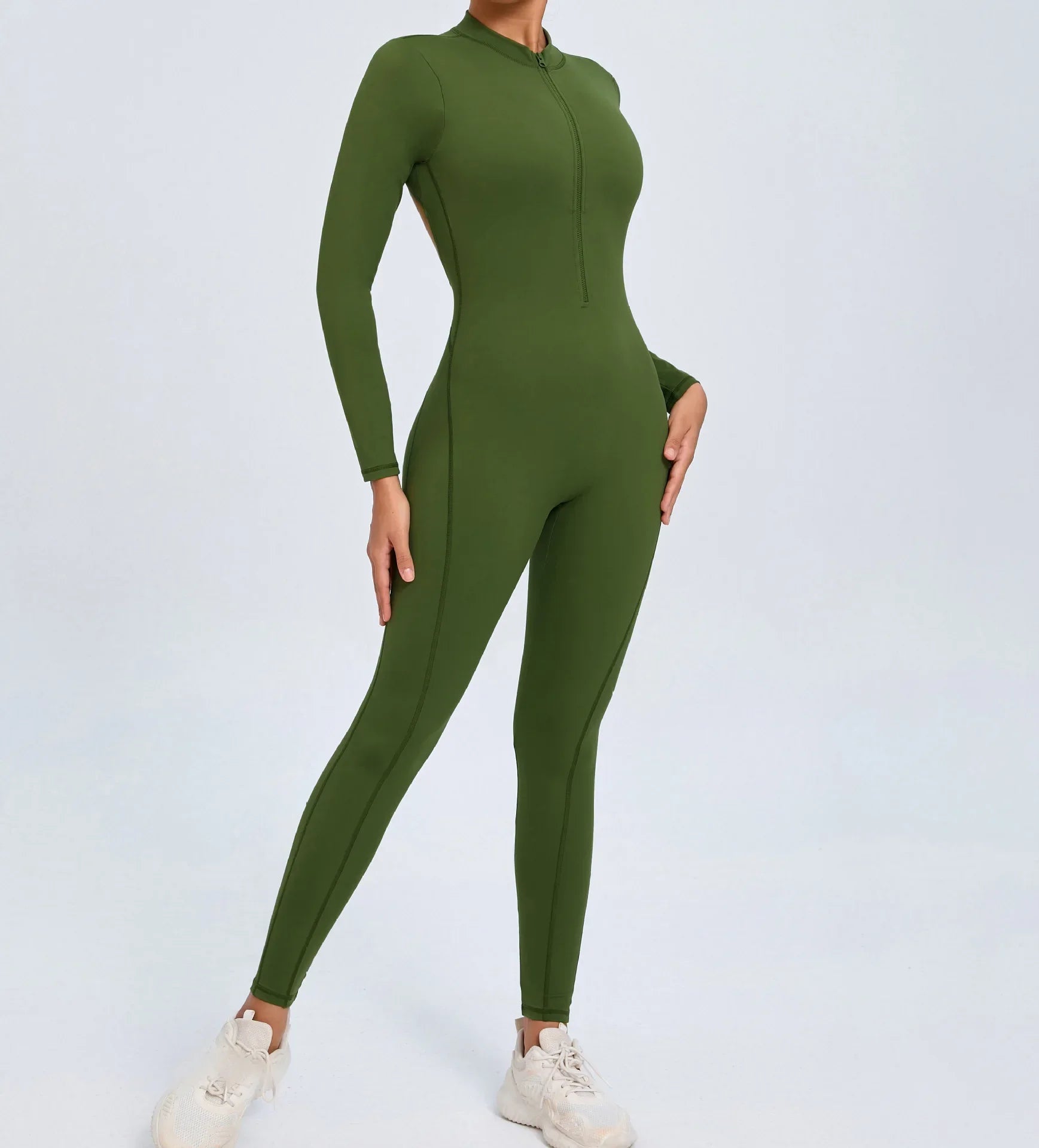 Hearuisavy Summer V Back Sports Jumpsuit Yoga Clothes Rompers Women Long Sleeveles Workout Bodysuits Backless One-piece Suit