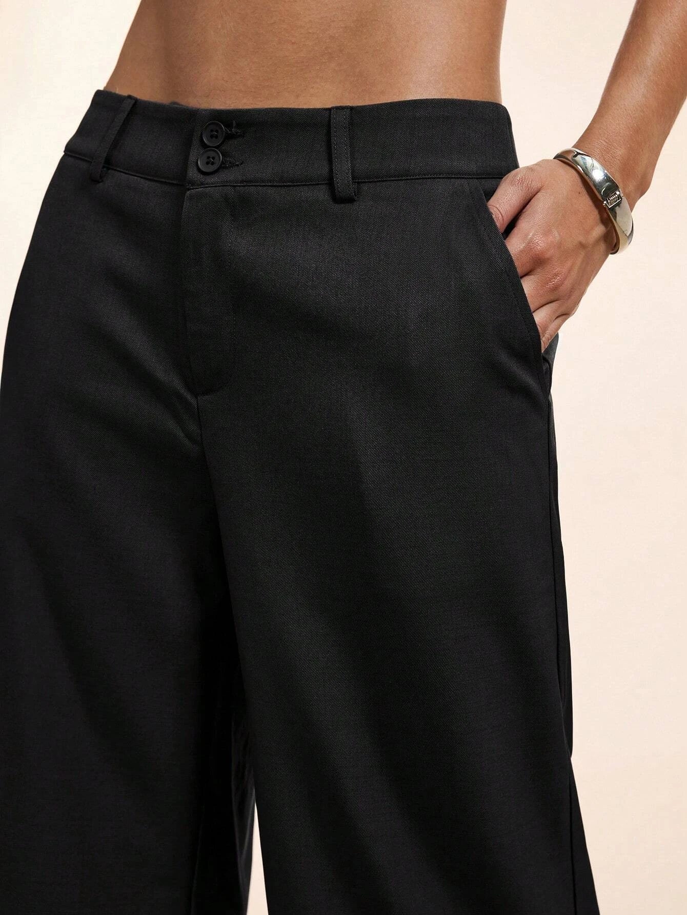 Women's Elegant Low Waist Personalized Slight Flared Leg Pants Casual Ribbed Wide Leg Mopping Trousers Streetwear 2025