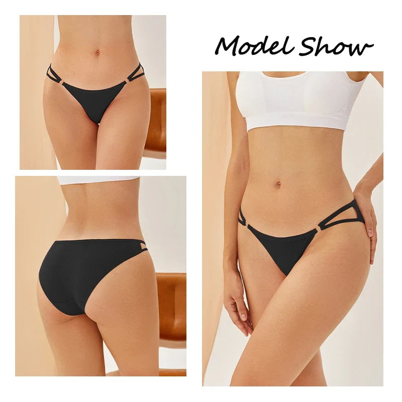 4PCS/Set Women Cotton Panties Sexy Low Waist Briefs Female Soft Breathable Underwear Button Design Fashion Comfortable Lingerie