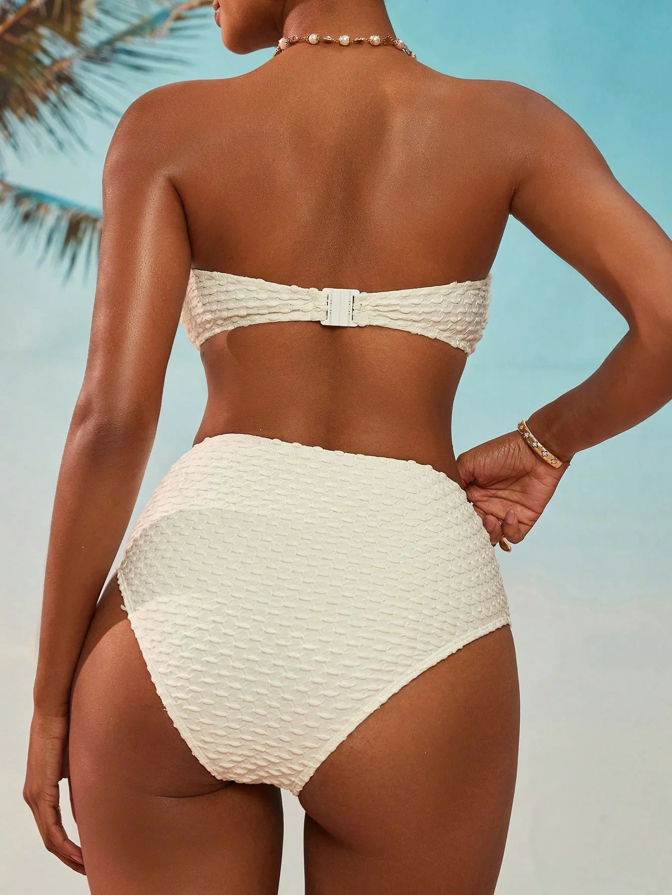 2026 2Pcs Sexy Bikinis Set Women High Waist Strapless Push Up Bra Solid Color Knot Padded Bras Briefs Bikini Swimwear Swimsuit
