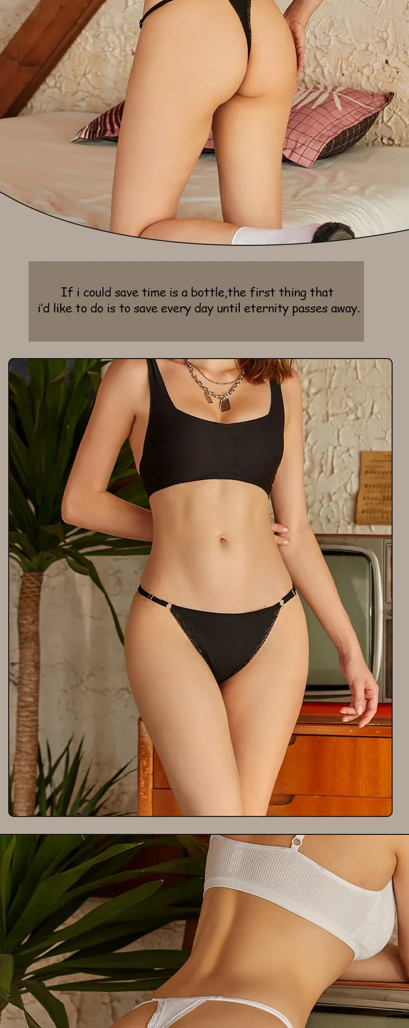 3Pcs G-String Cotton Sexy Women Thongs Adjustable Belt Seamless Panties Breathable Low Waist Lingerie Female Soft Solid Color