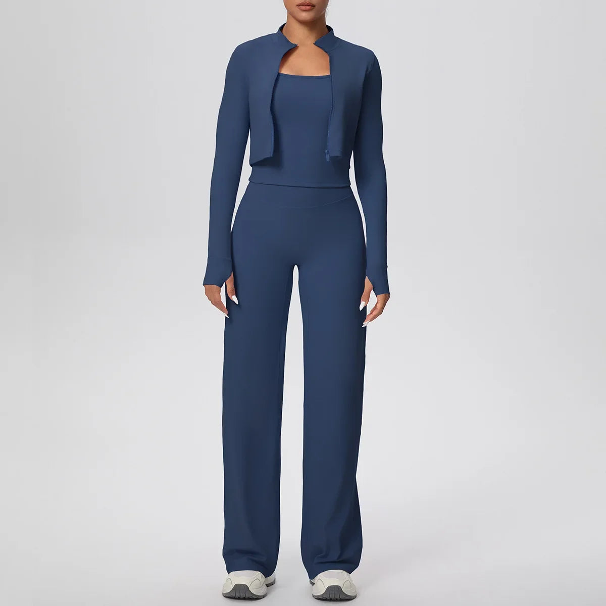 Yoga Set 3PCS Women Workout Sets Sportswear Gym Clothing Fitness zipper Long Sleeve High Waist Leggings Sports Suits Yoga Suit