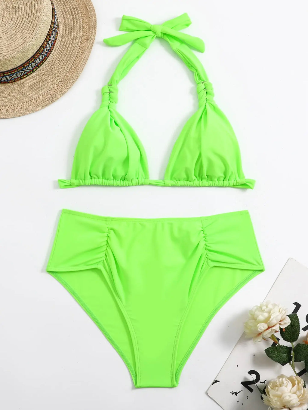 2024 Sexy Bikinis Women Brown Halter Brazilian Swimsuit Female Pleated Bikini Set Black Push Up Swimwear Beach Wear Bathing Suit